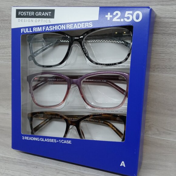 Foster Grant Reading Glasses 3-Pack +2.50 - Full Rim Fashion Readers - Picture 2 of 3